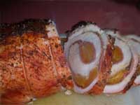 Apricot Stuffed, Pork Loin Roast, Slicing the Cooked Roast Picture Picture