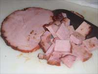 Corn Chowder, Cutting Ham into 3/4 inch Chunks Picture
